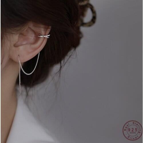 MOVESKI 925 Sterling Silver Korean Simple Ear Chain Ear Bone Clip Earrings Women Fashion Wedding Party Jewelry Gift