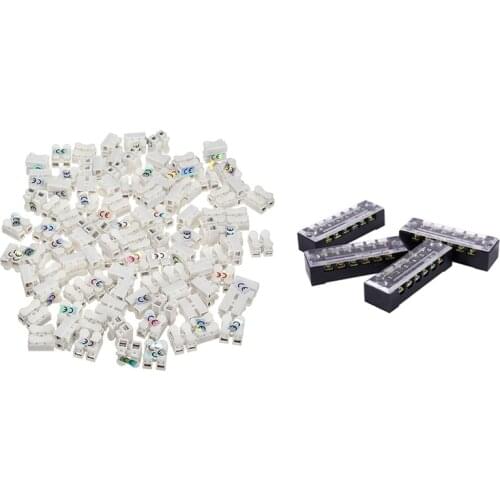 4 Pcs 15A Dual Row 6P Screw Connector Block with 100 Pcs Plastic 2 Pin Push Quick Cable Connector