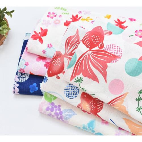 50x110cm Spring Summer Cotton Sakura Goldfish slub Sewing Fabric Making Womens Wear Dress DIY Children Clothing Clothes Cloth