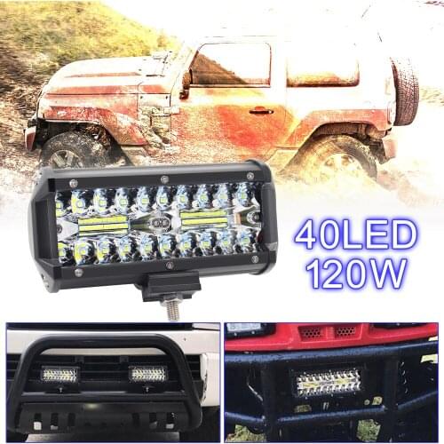 7 Inch 120W 6000K 16000LM White Three Rows Auto Car Work Light LED Bars Worklight Lamp for Truck Motorcycle SUV ATV Car Boat