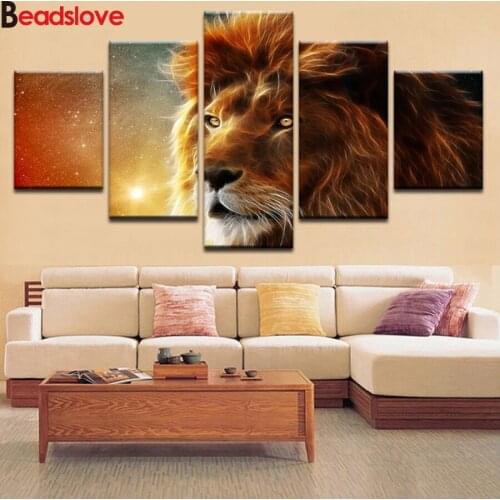 5 pcs set Full square round DIY diamond painting Mystic Lion animal Cross Stitch diamond embroidery Rhinestone pictures mosaic