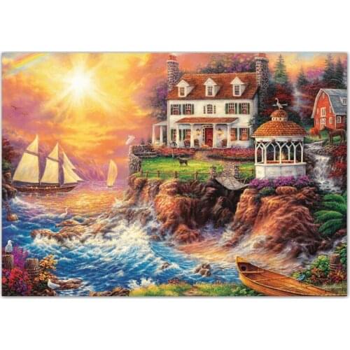Full SquareRound drill diamond Painting villa by the sea 5D DIY landscape diamond embroidery mosaic Decoration painting