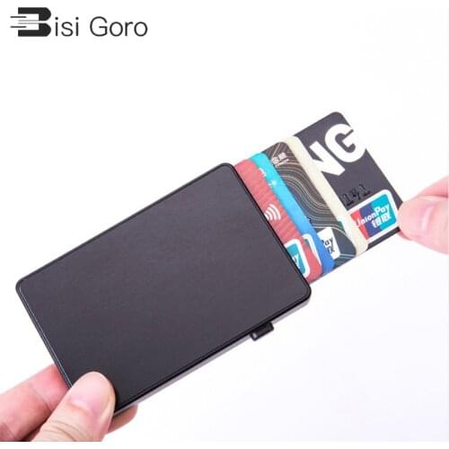 BISI GORO Slim Card Holder RFID Fashion Clutch Pop-up Push Button Anti-theft Aluminum Single Box Smart Wallet New Name Card Case