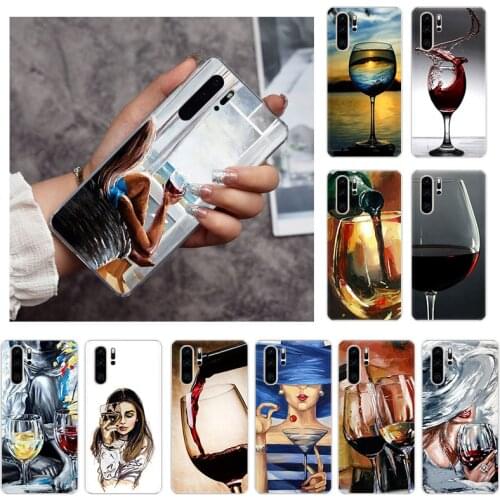 Red Wine Girl Art Clear SOFT TPU Phone Case for Huawei Y9S Y7P Y8P P40 P30 P20 Lite Y9A Y6P Nova5t Y8S Y7A Y5P P-SMart Z Cover