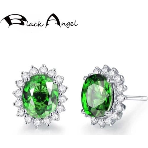 BLACK ANGEL 2020 New 925 Silver Created Emerald Green Tourmaline Gemstone Stud Earrings For Women Fashion Jewelry Wedding Gift