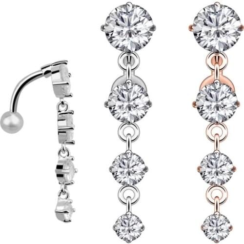 Long Chain Navel Ring Creative Handstand Belly Button Nail Piercing Jewelry Hot Sale Crystal Gem Pendant