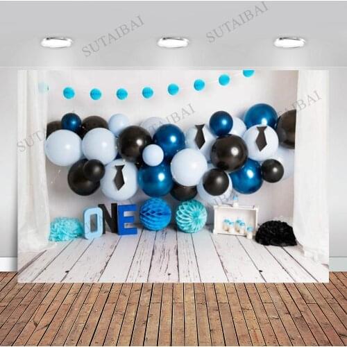 Photo Backdrop Boss Baby Theme for 1st Birthday Boy Royal Blue and Black Balloon Cake Smash Background Boy First Birthday Banner
