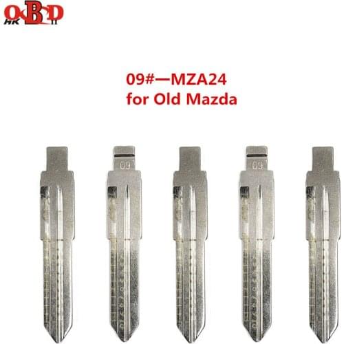 HKOBDII 10pcs Uncut Metal #09 2 In 1 LiShi Scale Blank Car Key KD MINI/KD900 Remote Blade MZA24 with Tick Marks for Old Mazda