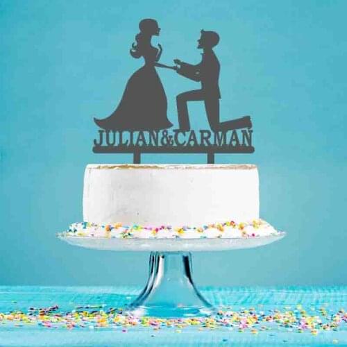 Customized Couple Name Groom Propose Marriage Wedding Cake Topper For Wedding Cake Decoration