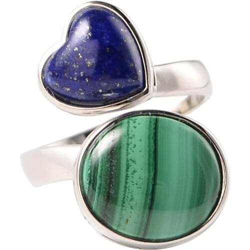 MIQIAO Malachite Lapis Lazuli Natural Stone Ring Trendy Adjustable Oval Round 925 Sterling Silver Women Accessories Female Trend