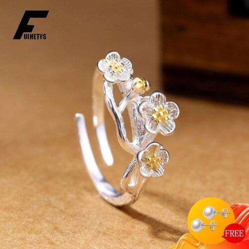 Trendy 925 Silver Jewelry Rings Flower Shaped Open Finger Ring for Women Wedding Engagement Promise Party Accessories Wholesale