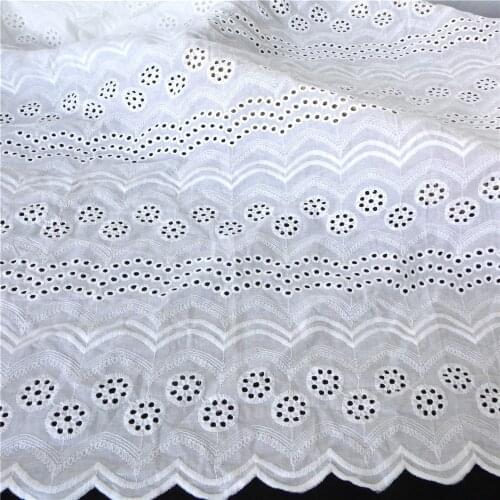 Ivory White Circle Eyelet 100% Cotton Embroidered Lace Fabric Scalloped Wave Pattern Material For Costume Design 1 Yard