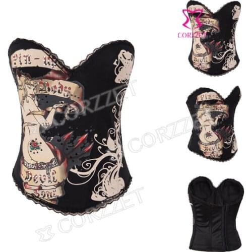 Latex Burlesque Body Shapewear Corsage Women Lady Black Cotton Pin Up Sexy Corset Top Gothic Overbust Corpetes E Espartilhos2014