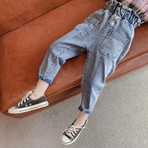 Hot 2021 Baby Girls Jeans Pants Children Clothes Fashion High Waist Pearl Long Denim Trousers New Autumn Kids Jeans For 1-7Yrs