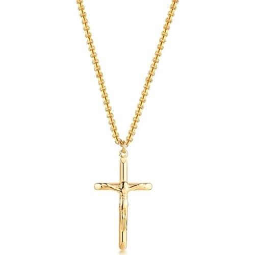 Minimalist Large Jesus Cross Pendant Necklace In Gold/Black Color Unisex Jewelry