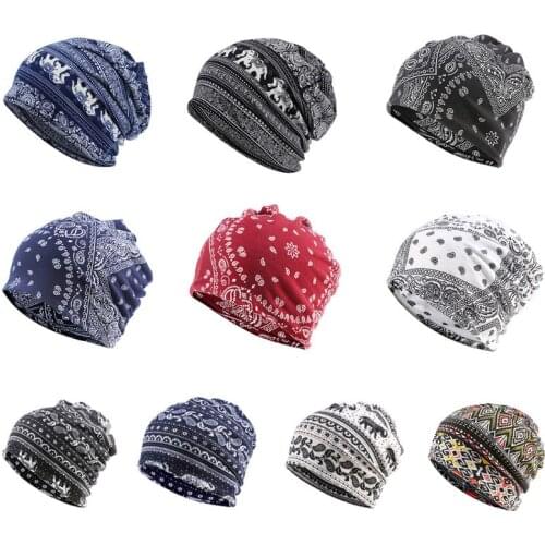 Unisex Multifunction Beanie Skullies Hat Ethnic Paisley Digital Print Slouchy Turban Headwear Chemo Cap Infinity Scarf