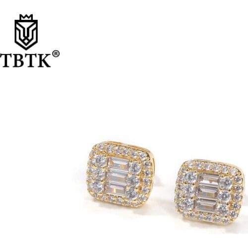 TBTK Fashion Hiphop T Square Earing Simple Style Trendy Jewelry Cubic Zirconia Crystal Stud Earrings
