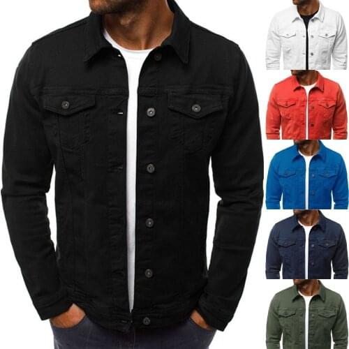 2021 Spring and Autumn Mens Jacket Pure Color Casual Slim Denim Jacket Long Sleeve Slim Classic Retro Retro Black Blue Washed J