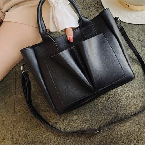 2021 New Pu Leather Laptop Bag Simple Handbags Famous Brands Women Shoulder Bag Casual Big Tote Vintage Ladies Crossbody Bags