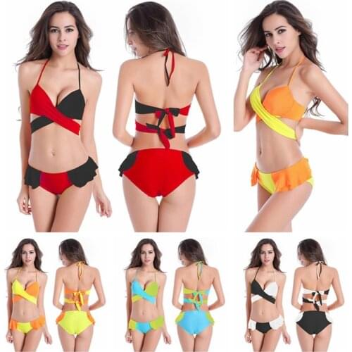 New Hot Style Color Matching Strappy Bikini Big Breasts Swimwear