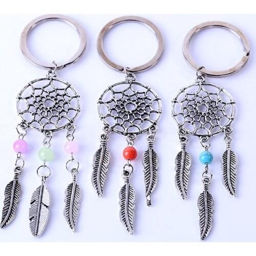 New Alloy Colorful Beads Dreamcatcher Feather Wind Chimes Bags Key Chains Vintage Bohemia Style Car Keychain Jewelry Girl Gift