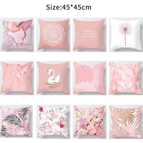 Pink Throw Pillow Case Feather Rose Swan Cushion Cover For Home Sofa Chair Bed Pillow Cover Home Decor Car Case On The Pillows