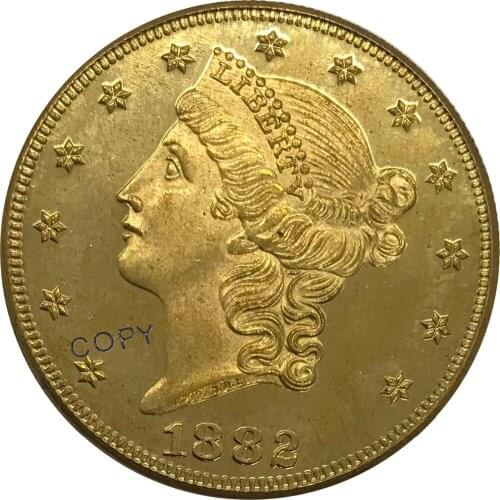 S 1882 United States 20 Twenty Dollars Liberty Head Double Eagle with motto Gold coin Brass Collectibles Copy Coin