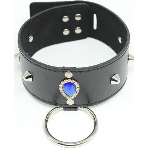 Sexy Black PU Leather Rivets Sex Collar with Diamond Erotic Sex Games for Lovers Bdsm Bondage Sex Products Adult Sex Toys