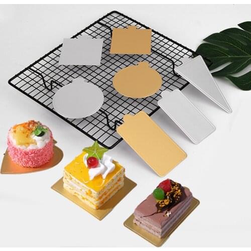 SHENHONG 100pcs/set Golden Black Mousse Mat Bottom Foam Cake Base Boards Paper Board Shape Dessert Tray Christmas Cake Tool