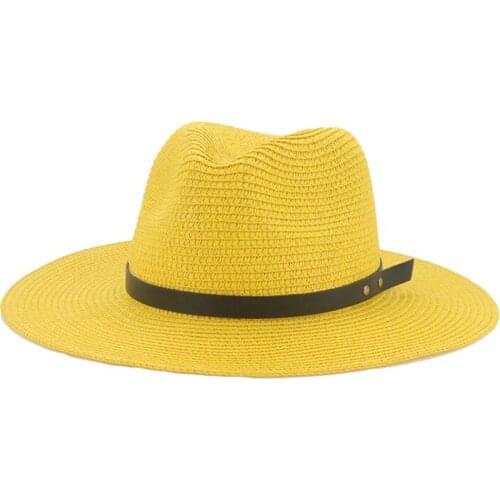 Straw hats flat top wide birm band chain belt casual vintage women hats sun protective outdoor women beach fascinator sun hats