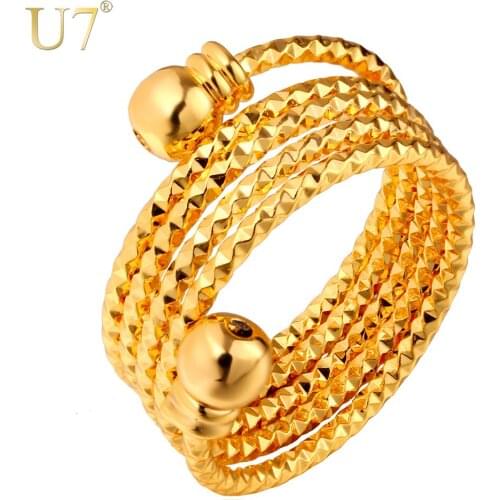 U7 Brand Multi Layers Cocktail Rings For Women Fashion Trendy Gold Color Jewelry Adjustable Bijoux Wholesale R393