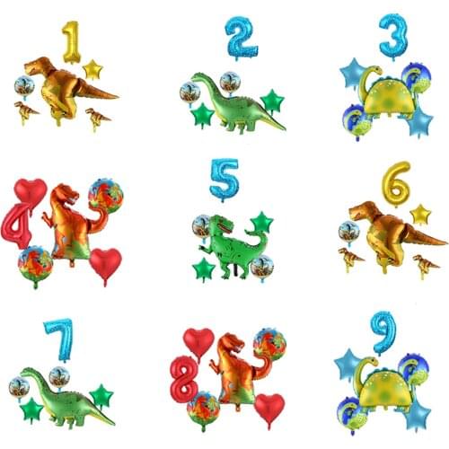6pcs/lot Big Dinosaur Foil Balloons 32inch Number Ballon Kids Boy Girl 1st Birthday Party supplies Decor Animal Air Globos