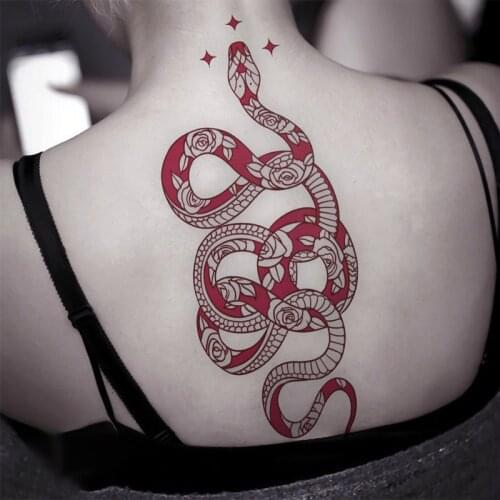 1pcs Temporary Tattoo Stickers Waterproof Large Size Arm Red Black Stickers Snake for Woman Men Body Waist Snake Tattoos