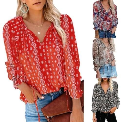 Summer clothing blouses women casual Floral Print Shirt V-Neck long sleeve top womens tops