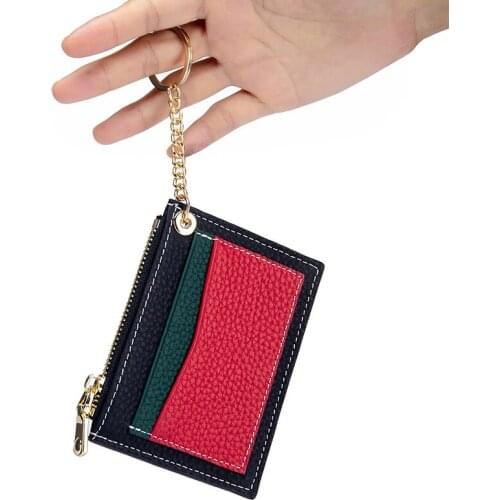 Woman Change Purse Ultra Thin Card Case Leather Multi Card Zipper Card Case Key Chain Mini Wallet Womens Coin Purse Pocket
