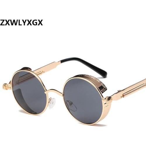 ZXWLYXGX Round Metal Sunglasses Steampunk Men Women Fashion Glasses Brand Designer Retro Vintage Sunglasses UV400