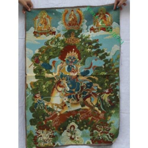 36 inch Old Tibet Buddhism Silk embroidery Palden Lhamo Deity Thangka Painting Mural