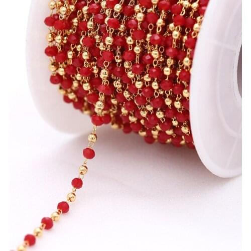 5 Meters Color Crystal Beads Jewelry Chain Handmade Diy Daily Jewelry Accessories Exquisite Bracelet Earring Materials For Gift