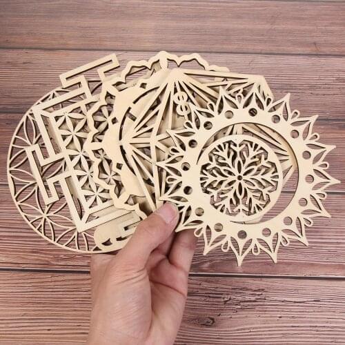 5 Styles Wooden Wall Sign Flower Of Life Shape Laser Cut Wood Wall Art Home Decor Handmade Coasters Craft Making Ornament
