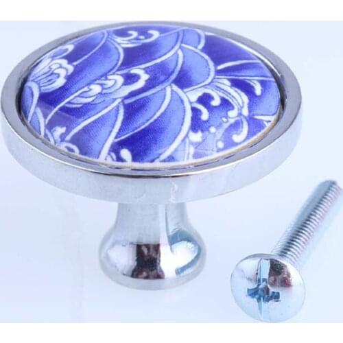 76mm modern fashion blue and white porcelain tv cabinet wine cabinet pull knob silver chrome kitchen cabinet dresser door handle
