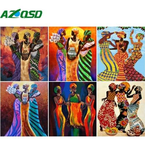 AZQSD Oil Painting By Number African Woman Drawing On Canvas Coloring By Numbers Abstract Portrait Kits Handpainted Gifts