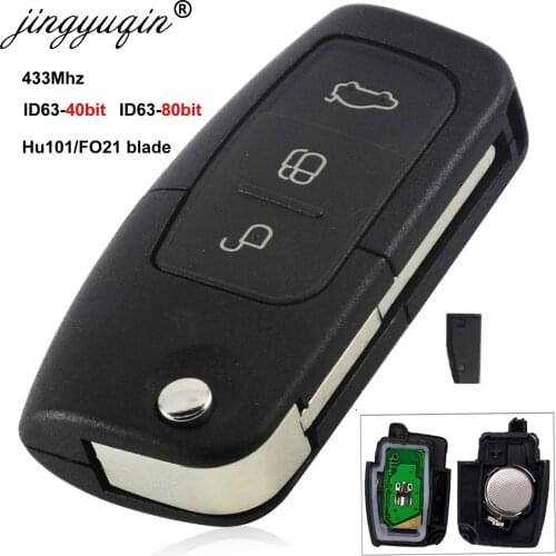 Jingyuqin 433MHz ID63 ID60 Chip 3 Button Flip Folding Remote Control car Key for Ford Focus mondeo Fiesta HU101 FO21