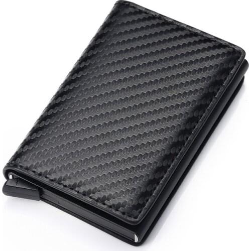 BISI GORO Anti-Theft Rfid Blocking Smart Wallet Men Vintage Carbon Fiber Wallet Unisex Security Information Aluminum Mini Purse