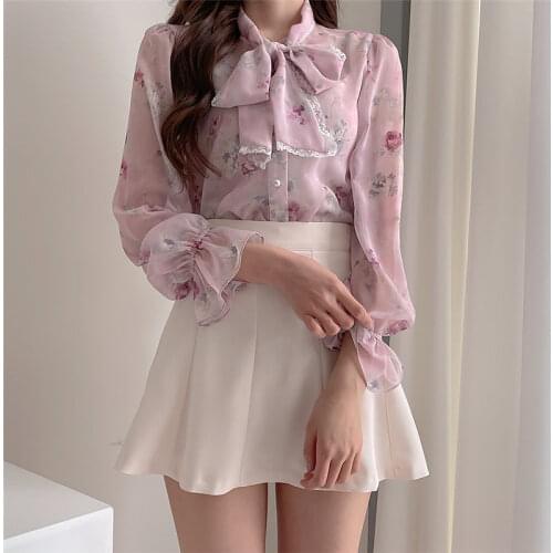 Alien Kitty Florals Bow Fashion Femme Elegance Plus Size Blouse Office Lady Sweet Girls Shirts Streetwear Casual Tops Clothe