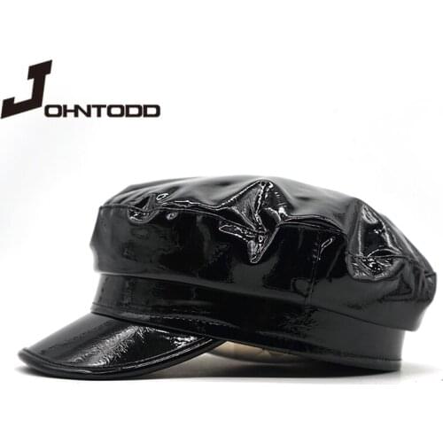 Brand Fashion Leather Military Hat Sailor Hat for Women Men Cap Black Travel Captain Army Flat Top Air Force Hat Womens Hat