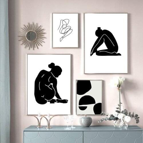 Black And White Line Minimalism Body Wall Art Canvas Painting Nordic Posters And Prints Wall Pictures For Living Room Decor