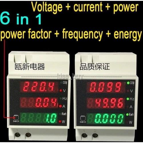 AC 100v-300v 100A DIN-rail Digital meter AC voltage, current, power factor, active power, electric energy frequency. 220v 110v
