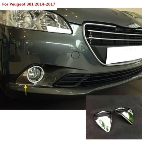 For Peugeot 301 2014 2015 2016 2017 car body front fog light lamp detector frame stick ABS Chrome trim parts molding 2pcs