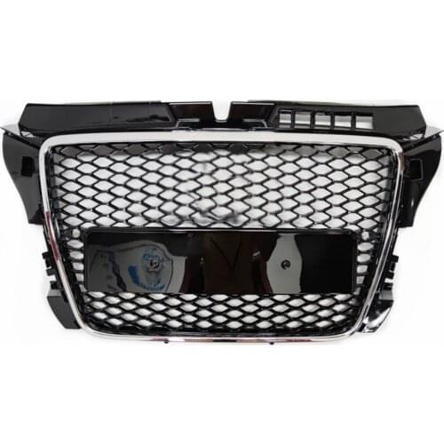 For RS3 Style Front Sport Hex Mesh Honeycomb Hood Grill Chrome Frame Gloss Black for Audi A3/S3 8P 2009 2010 2011 2012 2013