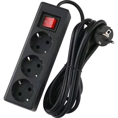 European Standard Conversion Three Socket With Extension Cord Round Plug 3 Hole Socket With Switch On Off 5M/3M Power Adapter